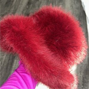 Luxurious Red Faux Fur Women's Bucket Style Hat